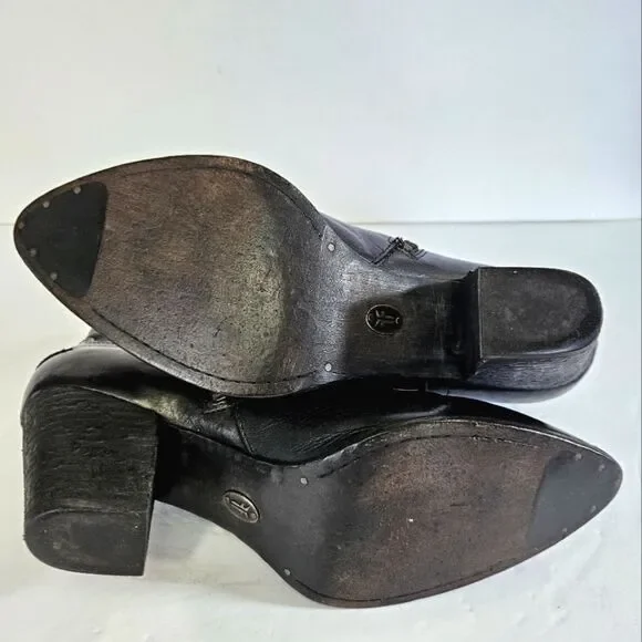 Frye Renee Seam Short Leather Stacked Heel Pointed Toe Boot Bootie In Black 9 - Picture 9 of 16